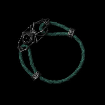 Blackned Spider Rope Bracelet Braided Rope Obsidian Black Dark Green