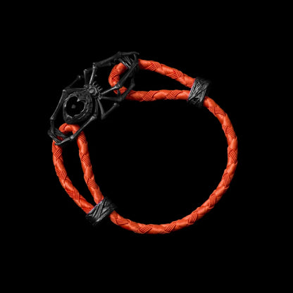 Blackned Spider Rope Bracelet Braided Rope Obsidian Black Deep Orange