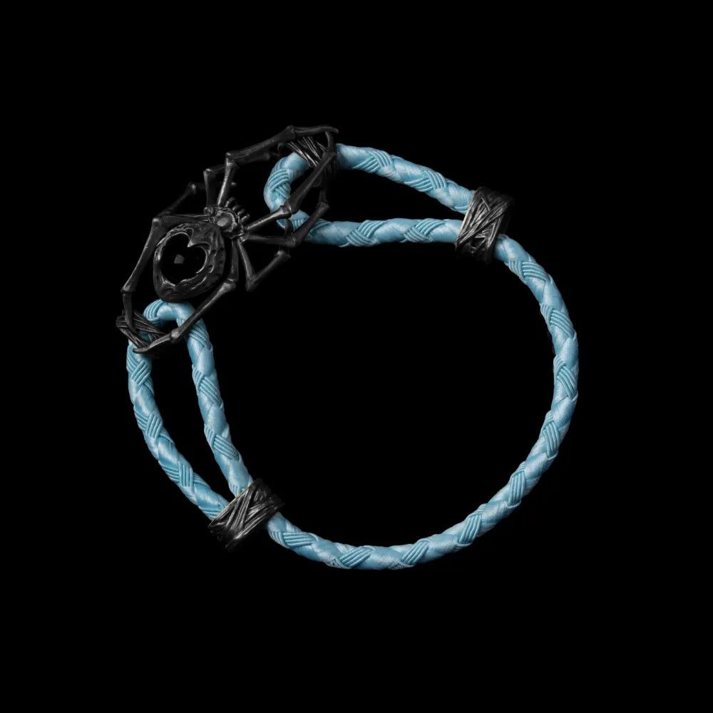 Blackned Spider Rope Bracelet Braided Rope Obsidian Black Light Blue