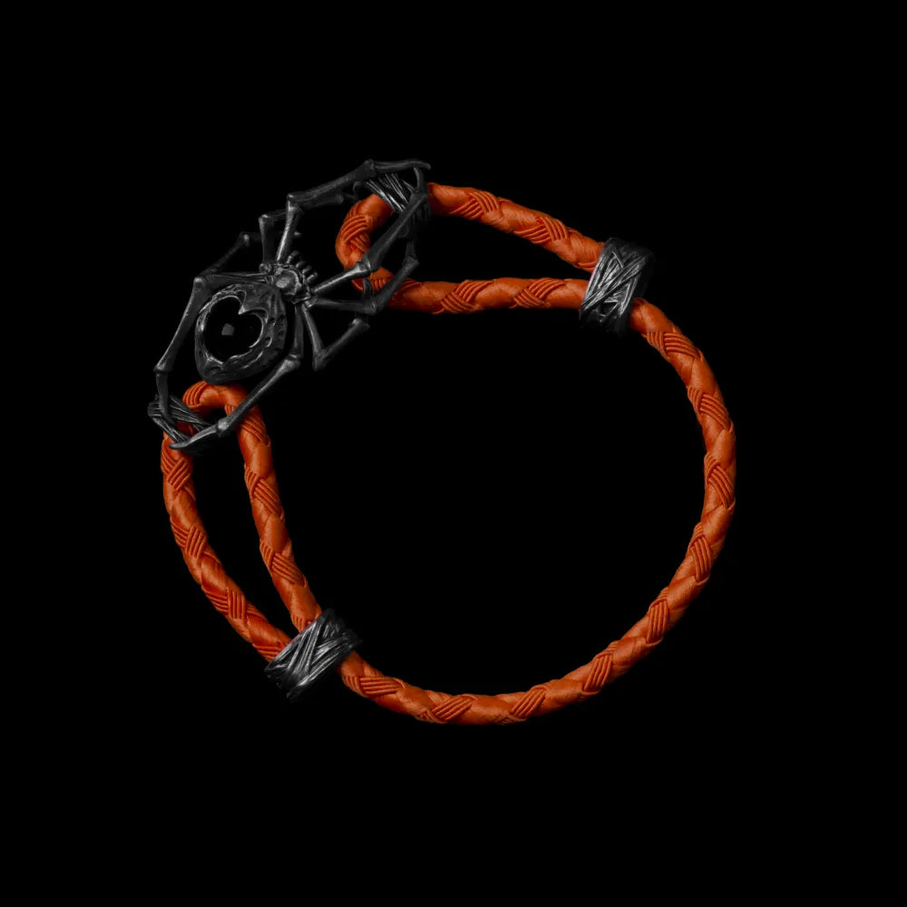 Blackned Spider Rope Bracelet Braided Rope Obsidian Black Light Brown