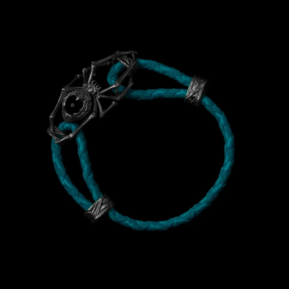 Blackned Spider Rope Bracelet Braided Rope Obsidian Black Light Ink Green