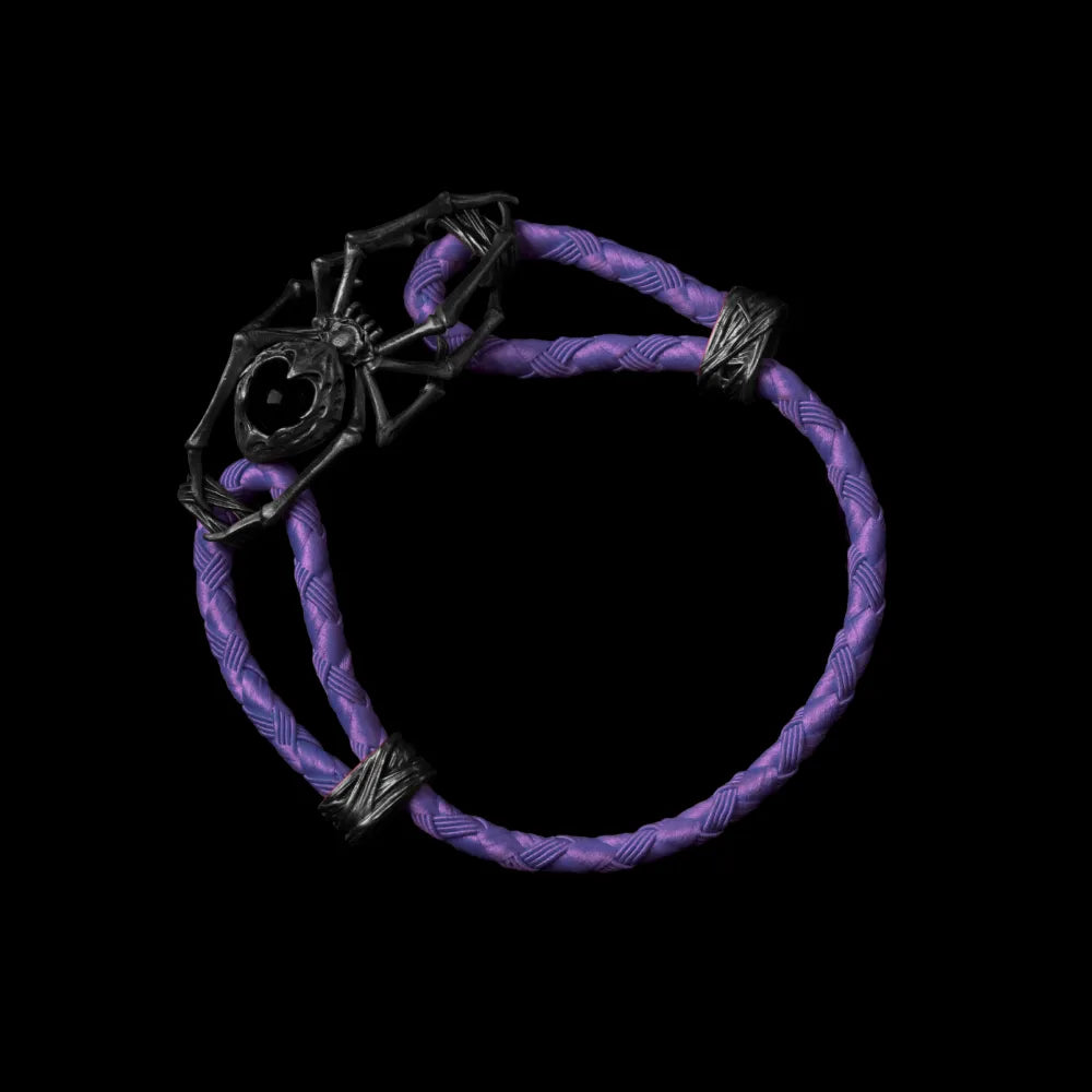 Blackned Spider Rope Bracelet Braided Rope Obsidian Black Purple