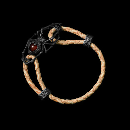 Blackned Spider Rope Bracelet Braided Rope Red Agate Beige
