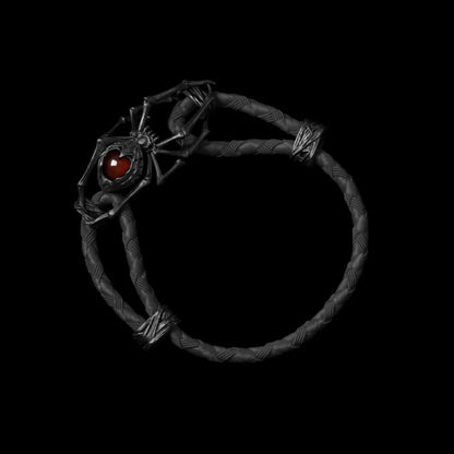 Blackned Spider Rope Bracelet Braided Rope Red Agate Black