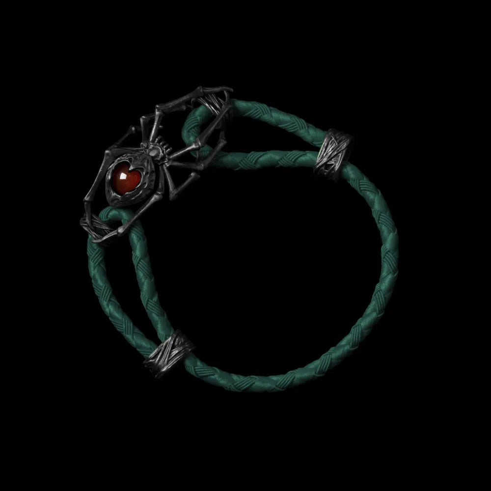 Blackned Spider Rope Bracelet Braided Rope Red Agate Dark Green