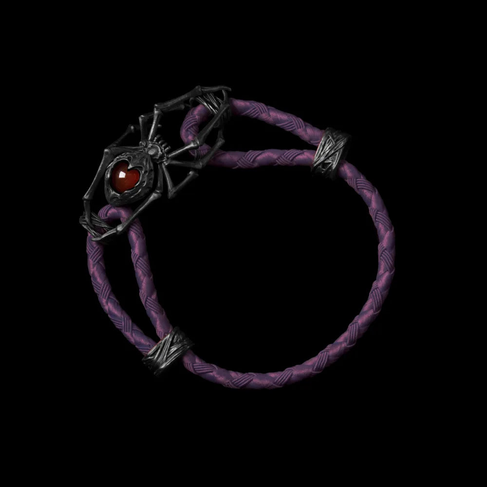 Blackned Spider Rope Bracelet Braided Rope Red Agate Dark Purple