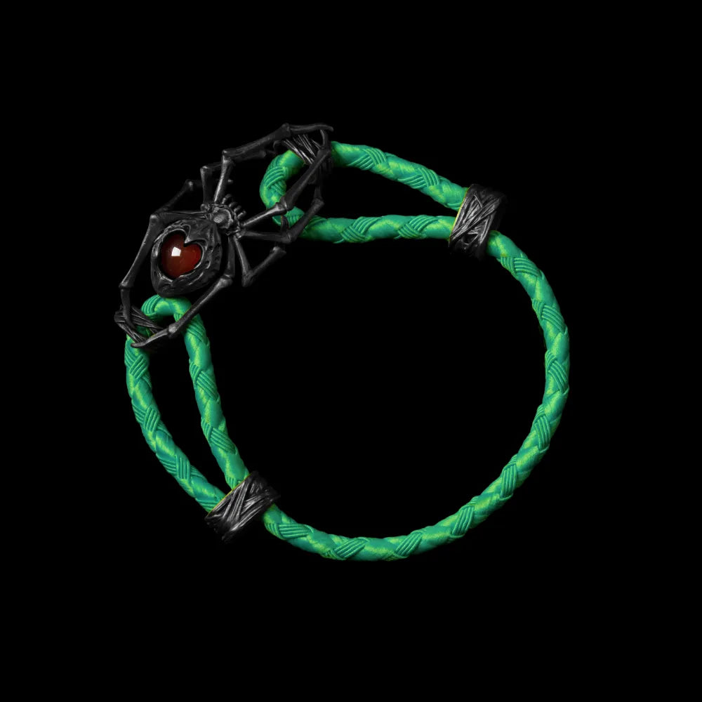 Blackned Spider Rope Bracelet Braided Rope Red Agate Green