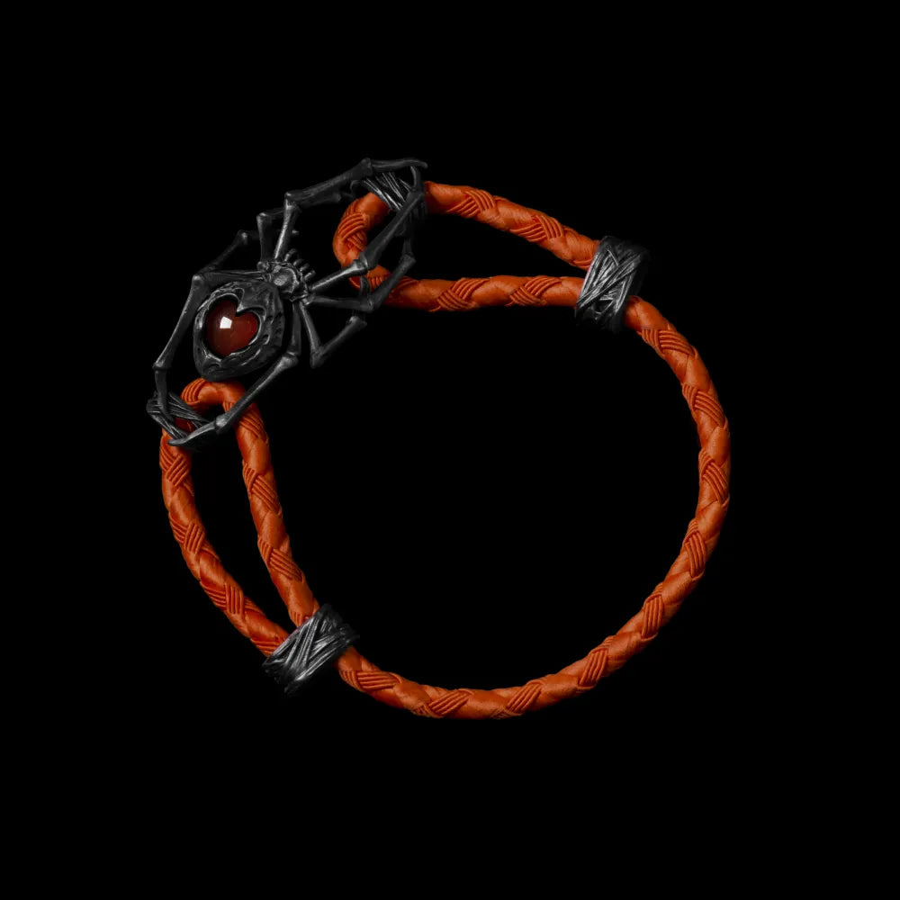 Blackned Spider Rope Bracelet Braided Rope Red Agate Light Brown