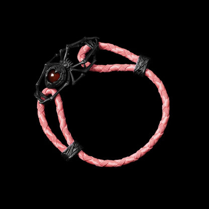 Blackned Spider Rope Bracelet Braided Rope Red Agate Light Pink