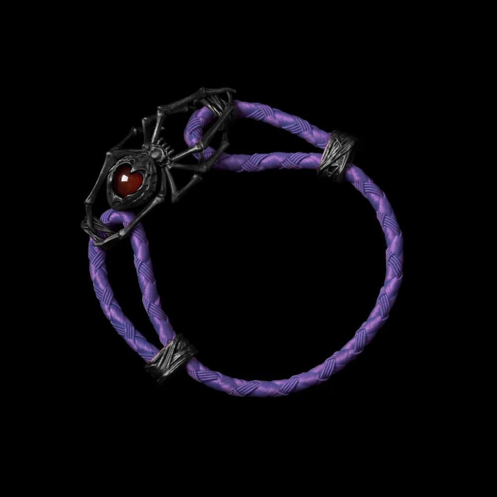 Blackned Spider Rope Bracelet Braided Rope Red Agate Purple