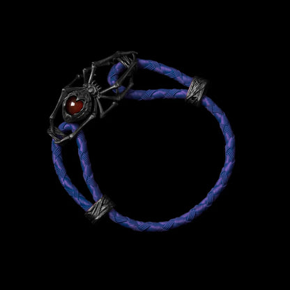 Blackned Spider Rope Bracelet Braided Rope Red Agate Vivid Blue
