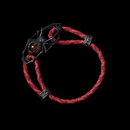 Blackned Spider Rope Bracelet Braided Rope Red Agate Wine Red