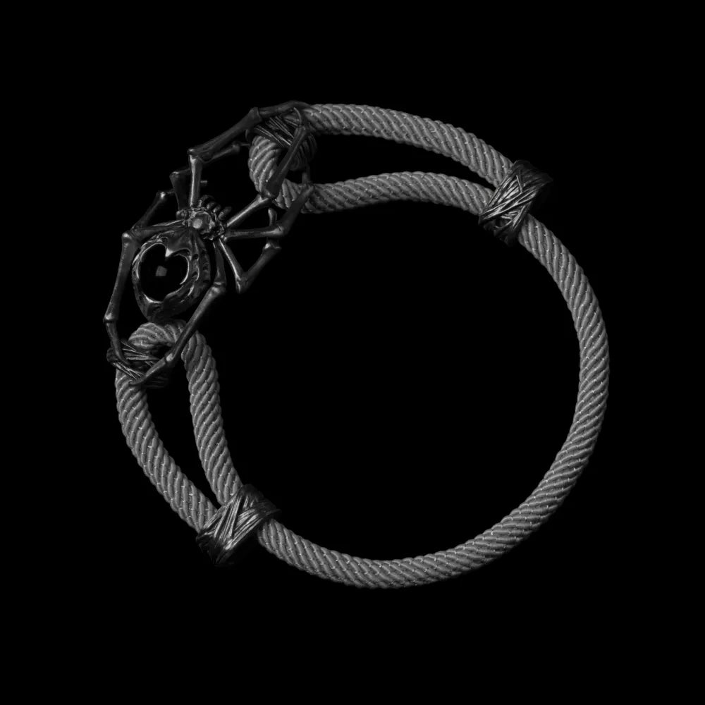 Blackned Spider Rope Bracelet Milan Rope Obsidian Gray