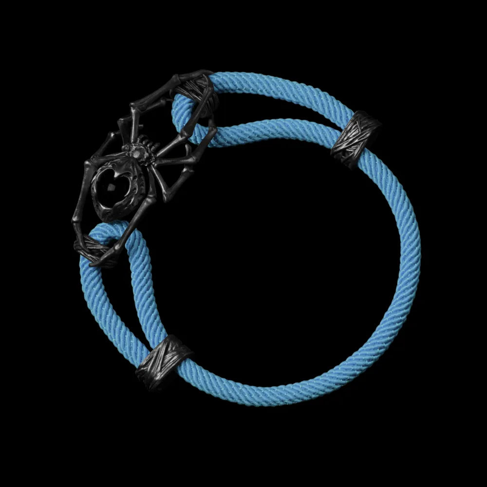 Blackned Spider Rope Bracelet Milan Rope Obsidian Light Blue