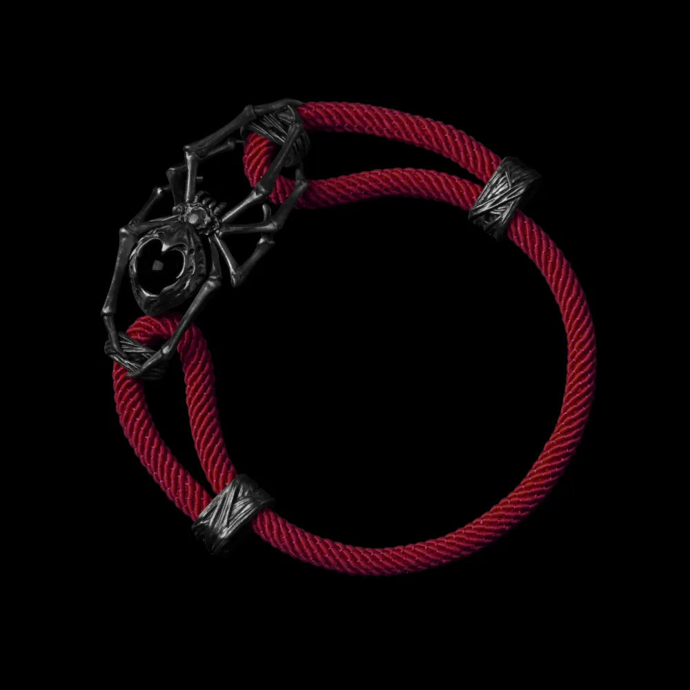 Blackned Spider Rope Bracelet Milan Rope Obsidian Red Velvet