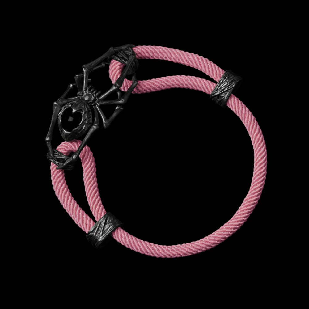 Blackned Spider Rope Bracelet Milan Rope Obsidian Strawberry Cream