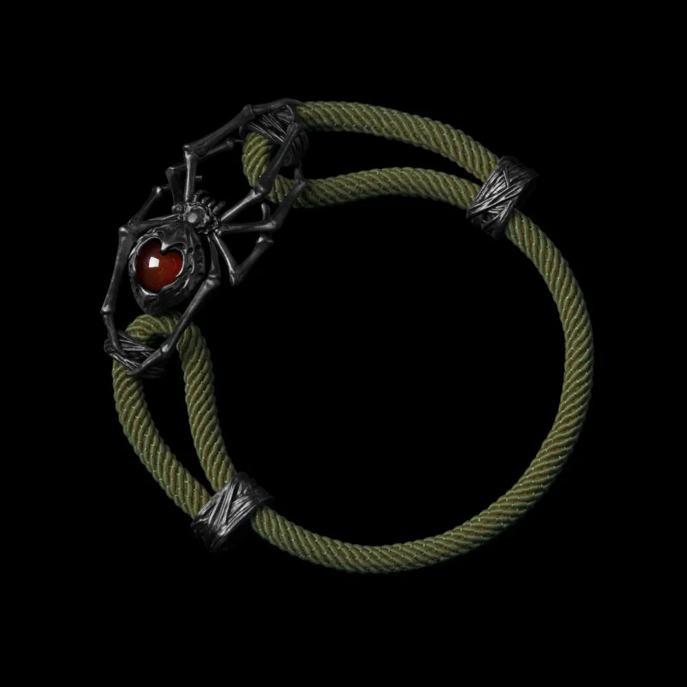 Blackned Spider Rope Bracelet Milan Rope Red Agate Army Green