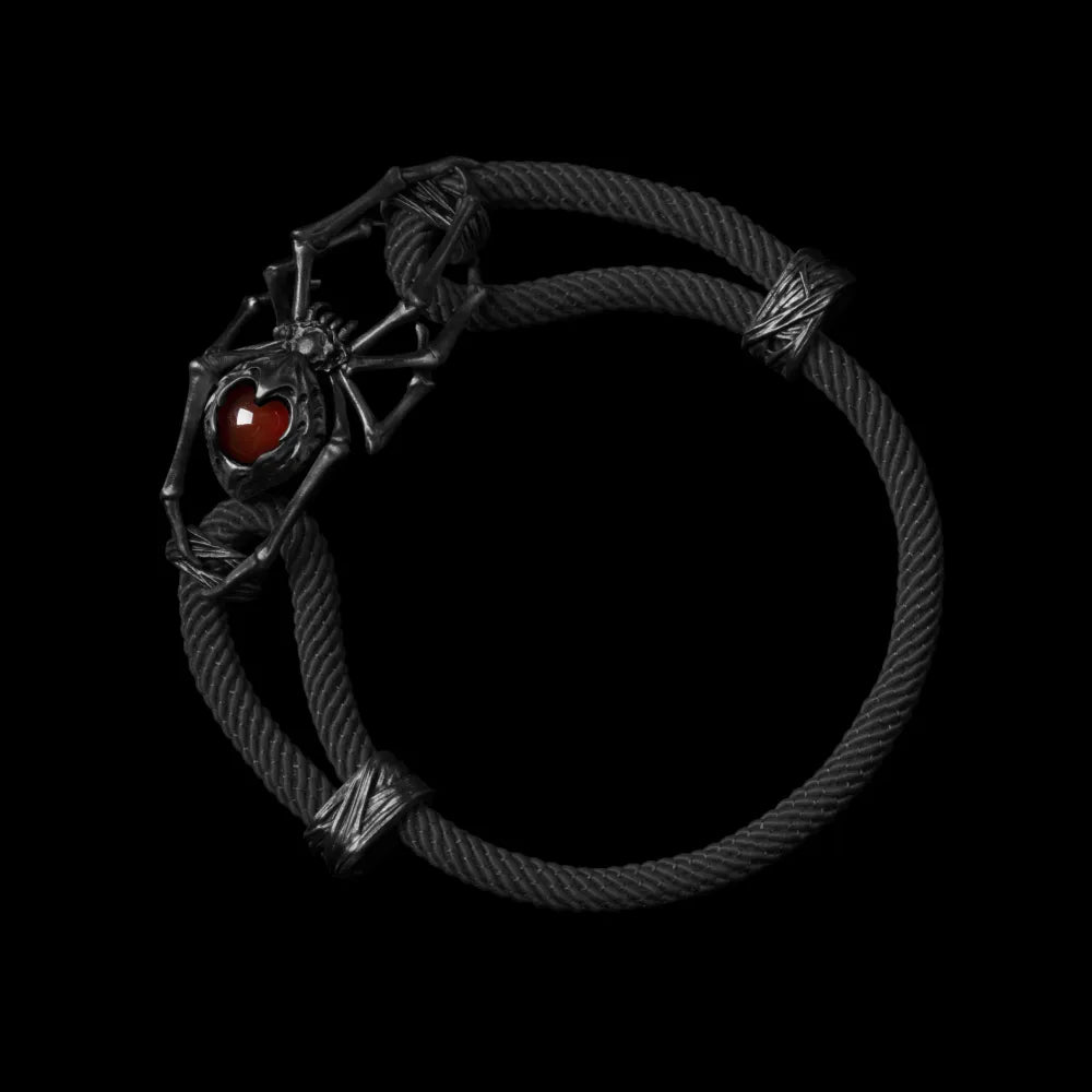 Blackned Spider Rope Bracelet Milan Rope Red Agate Black