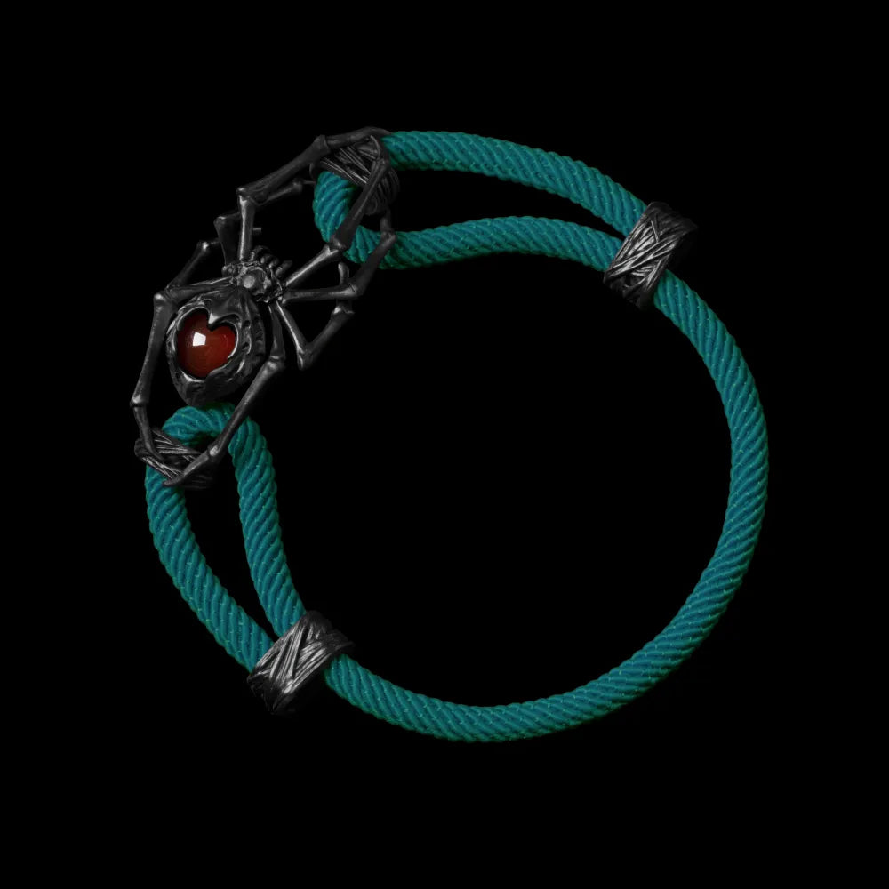 Blackned Spider Rope Bracelet Milan Rope Red Agate Dark Green