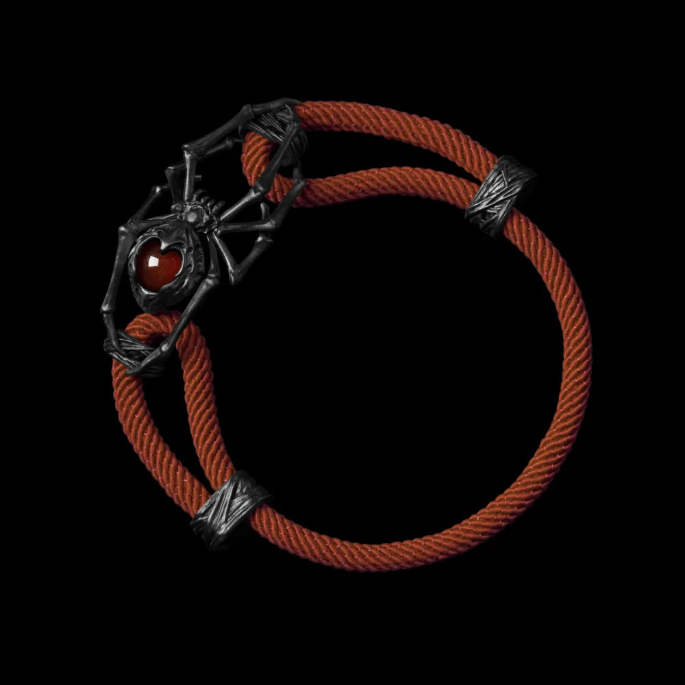 Blackned Spider Rope Bracelet Milan Rope Red Agate Dark Orange