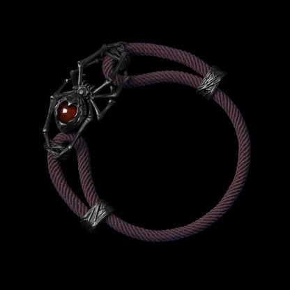 Blackned Spider Rope Bracelet Milan Rope Red Agate Dark Purple