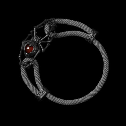 Blackned Spider Rope Bracelet Milan Rope Red Agate Gray