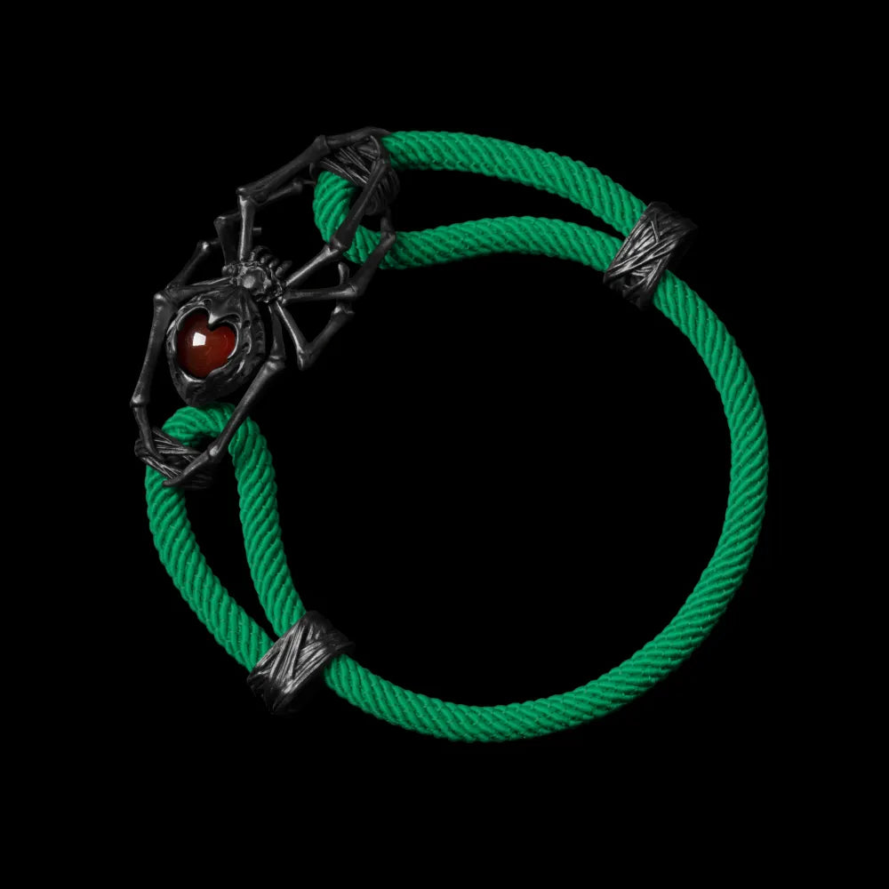 Blackned Spider Rope Bracelet Milan Rope Red Agate Green