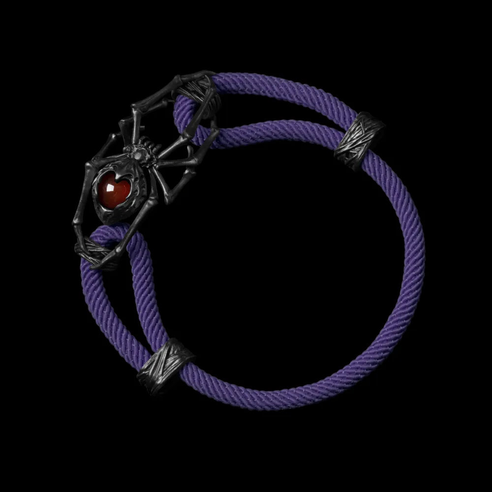 Blackned Spider Rope Bracelet Milan Rope Red Agate Purple
