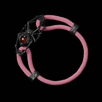 Blackned Spider Rope Bracelet Milan Rope Red Agate Strawberry Cream