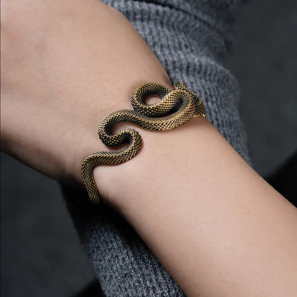 Brass Coiled Snake Bracelet Details 05