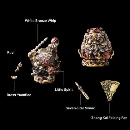 Zhao Gongming Figurine — Set 6 in Brass & Copper & Blackened & White Bronze