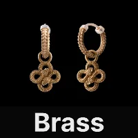Double Snake Hoop Charm Earrings Brass