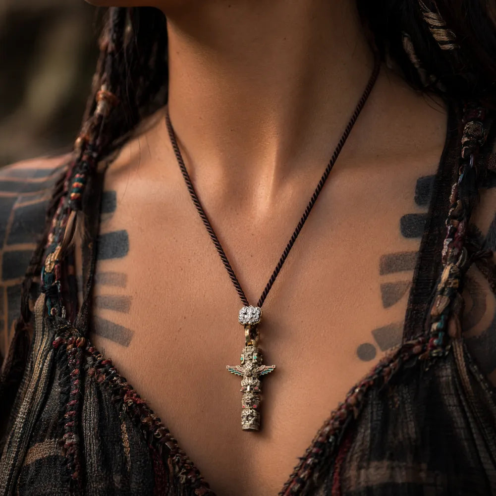 Polished Brass Mayan Totem Pendant Details 05