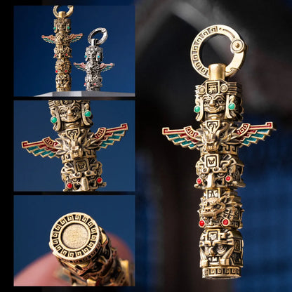 Polished Brass Mayan Totem Pendant Details 06