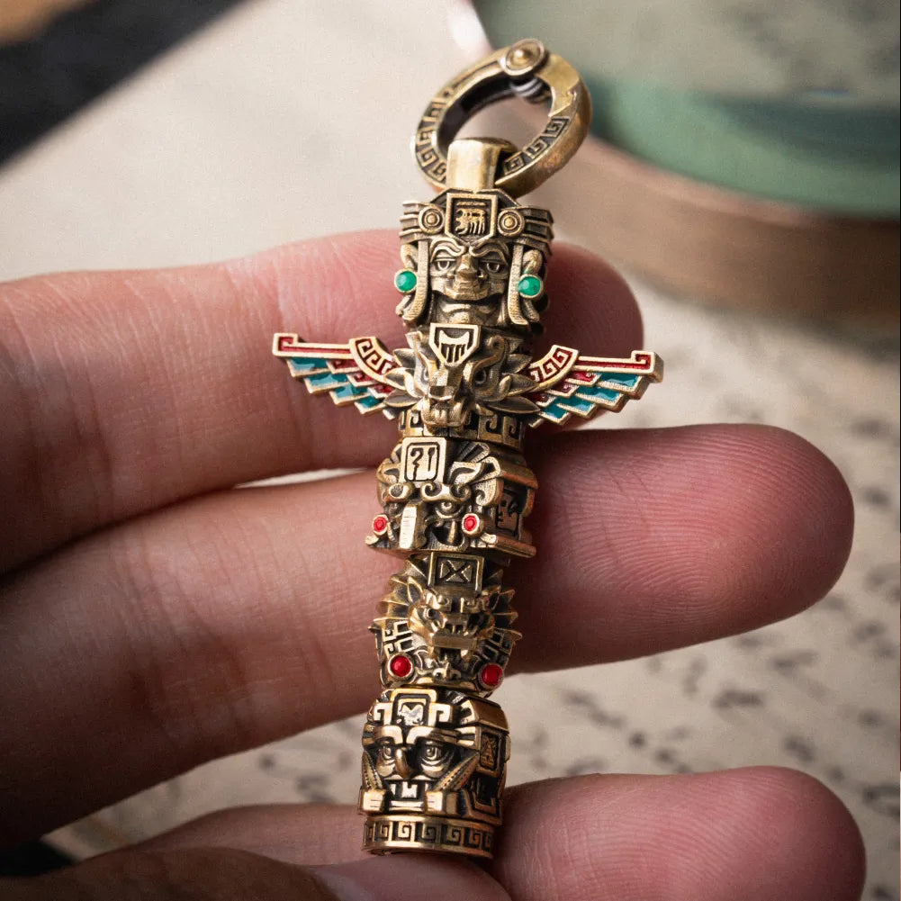 Polished Brass Mayan Totem Pendant Details 07