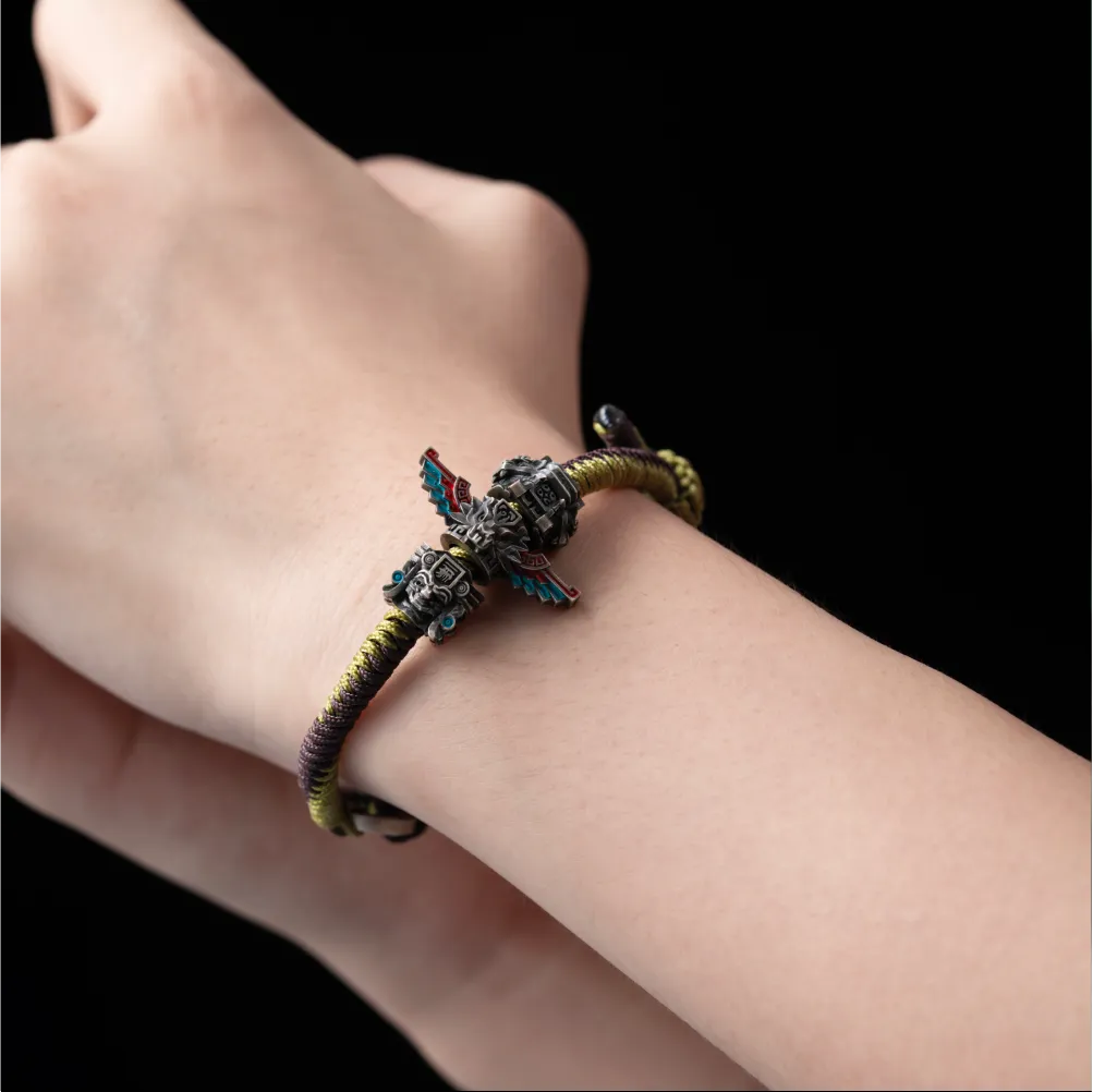 Brass Mayan Totem Rope Bracelet Details 08