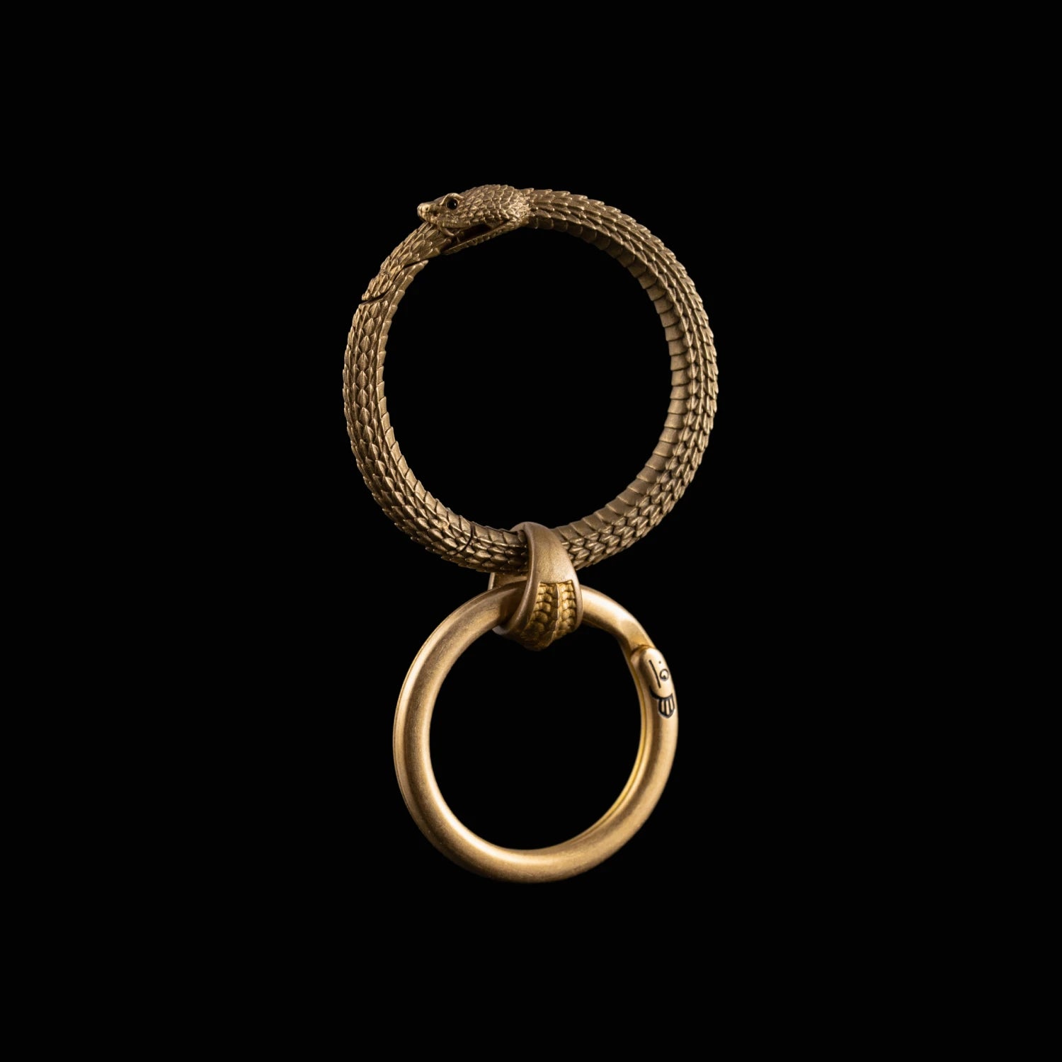 Ouroboros Keychain Brass & Black Zircon