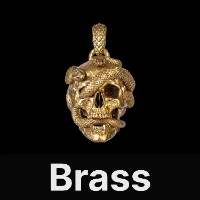 Skull & Snake Pendant Brass & Black Zircon