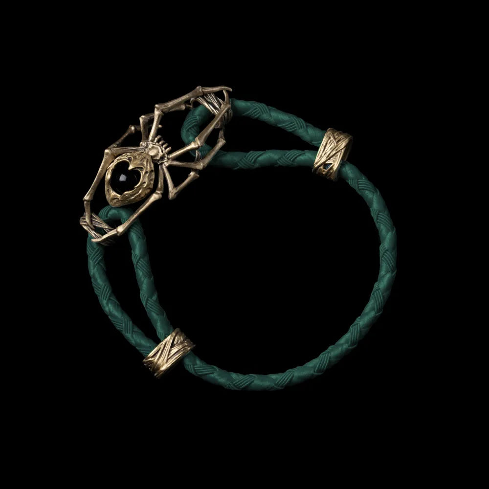 Brass Spider Rope Bracelet Braided Rope Dark Green