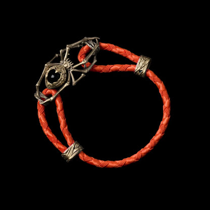 Brass Spider Rope Bracelet Braided Rope Deep Orange