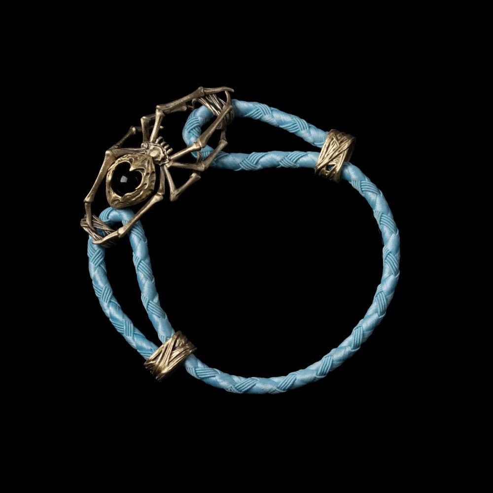 Brass Spider Rope Bracelet Braided Rope Light Blue