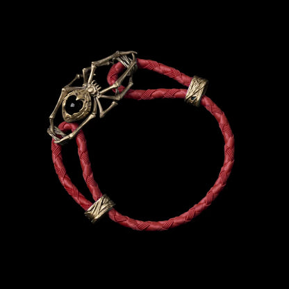Brass Spider Rope Bracelet Braided Rope Wine Red