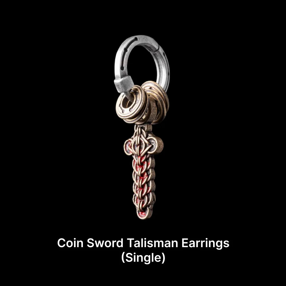 Coin Sword Talisman Earrings