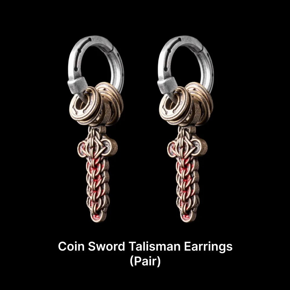 Coin Sword Talisman Earrings