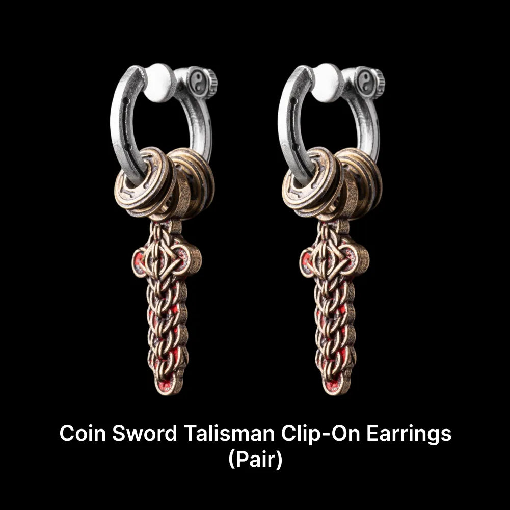 Coin Sword Talisman Earrings