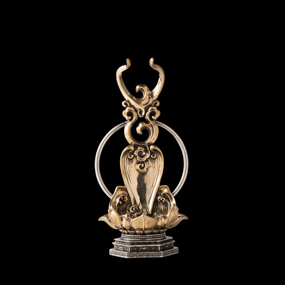 Brass With White Bronze With Cinnabar Bodhi Lotus Stand Details 01