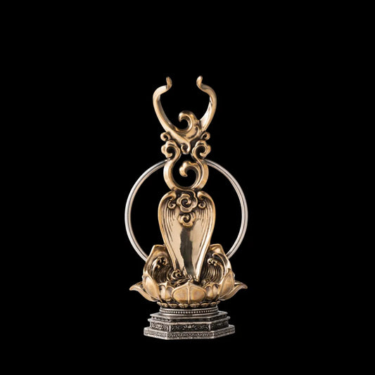 Brass With White Bronze With Cinnabar Bodhi Lotus Stand Details 01