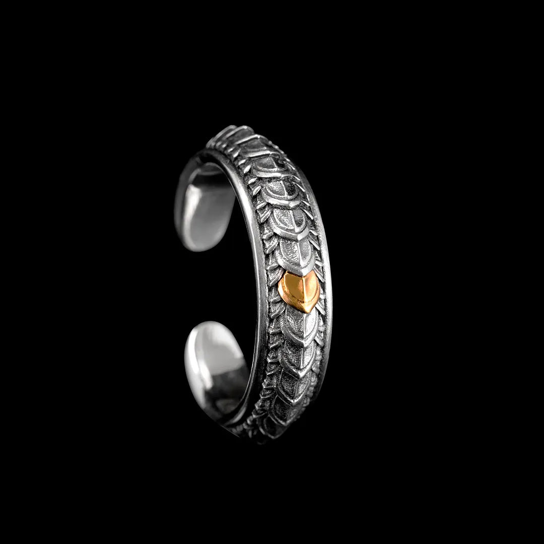 Dragon Scale Ring Oxidized Silver & 18K Gold