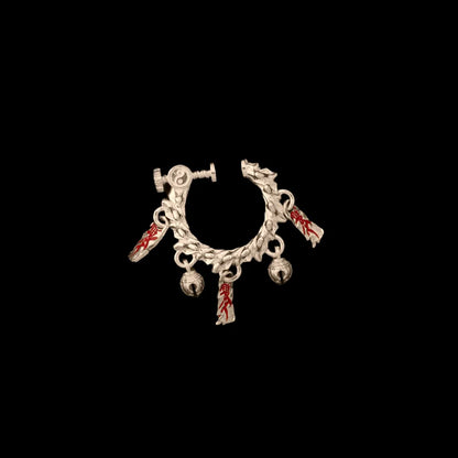 Celestial Chime Ear Clips 14K Gold Cinnabar Single Black Background