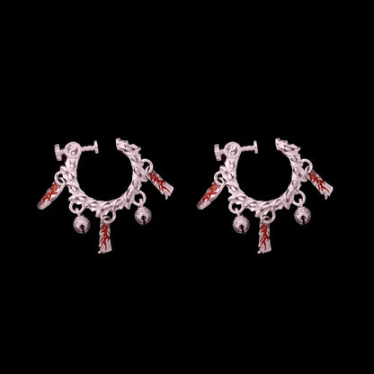 Celestial Chime Ear Clips 14K Rose Gold Cinnabar Pair Black Background